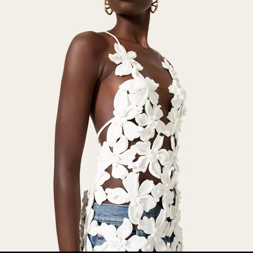 Gorgeous Embellished Laser Flora Razor Cut Top